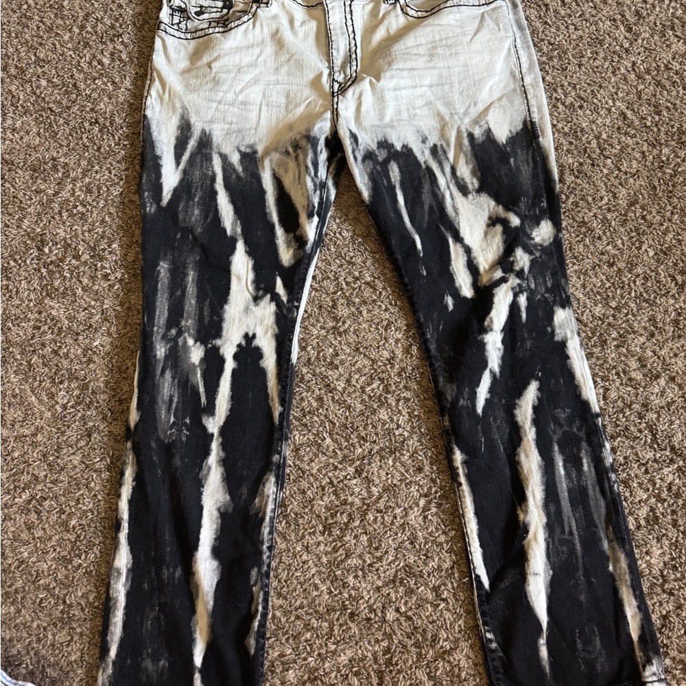 True Religion Black and White tye dye Straight Jeans 44in